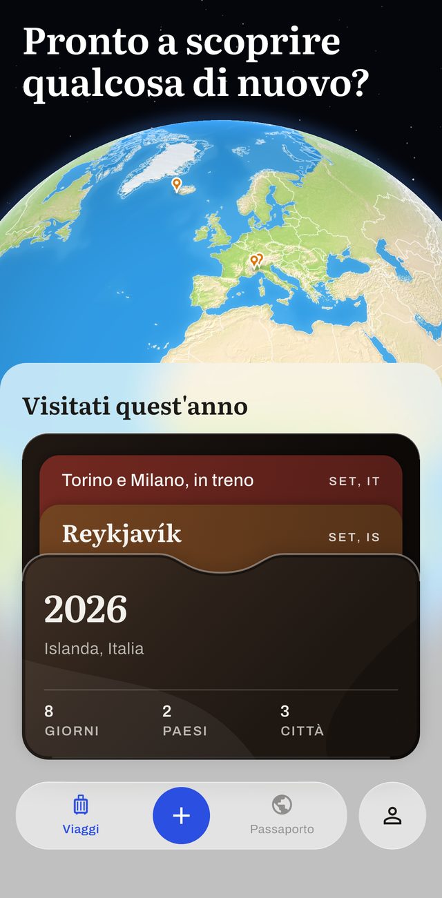 La home di Vagabondo: il globo con i segnaposto dei viaggi e il portacarte «Visitati quest'anno»